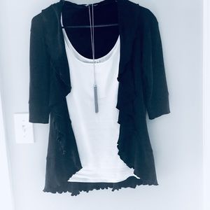 Express Ruffle Open Front Half Sleeve Cardigan